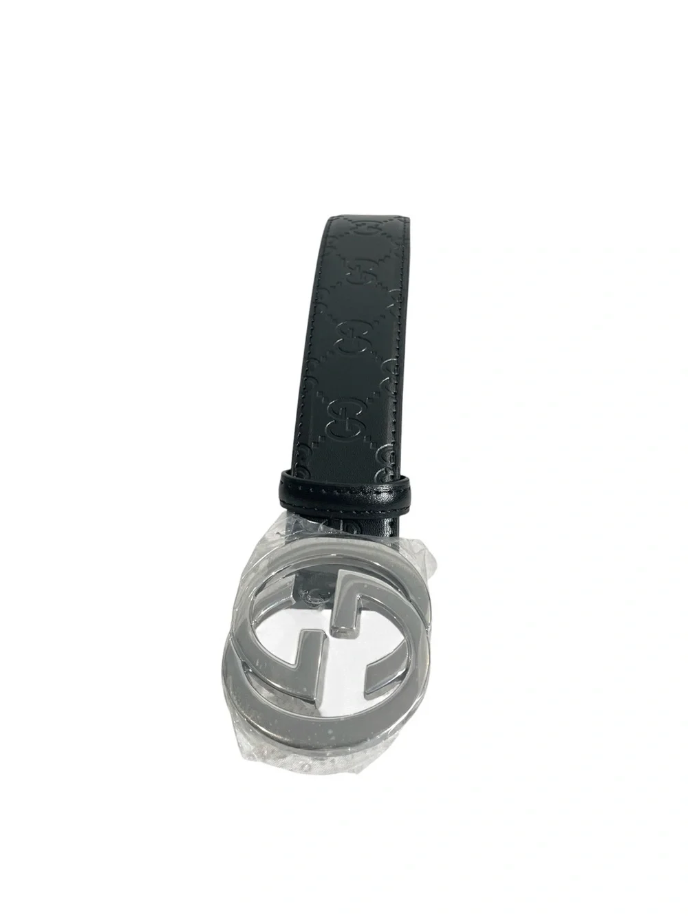 🖤 Men’s Black Leather Belt with — Silver Interlocking Buckle 🖤